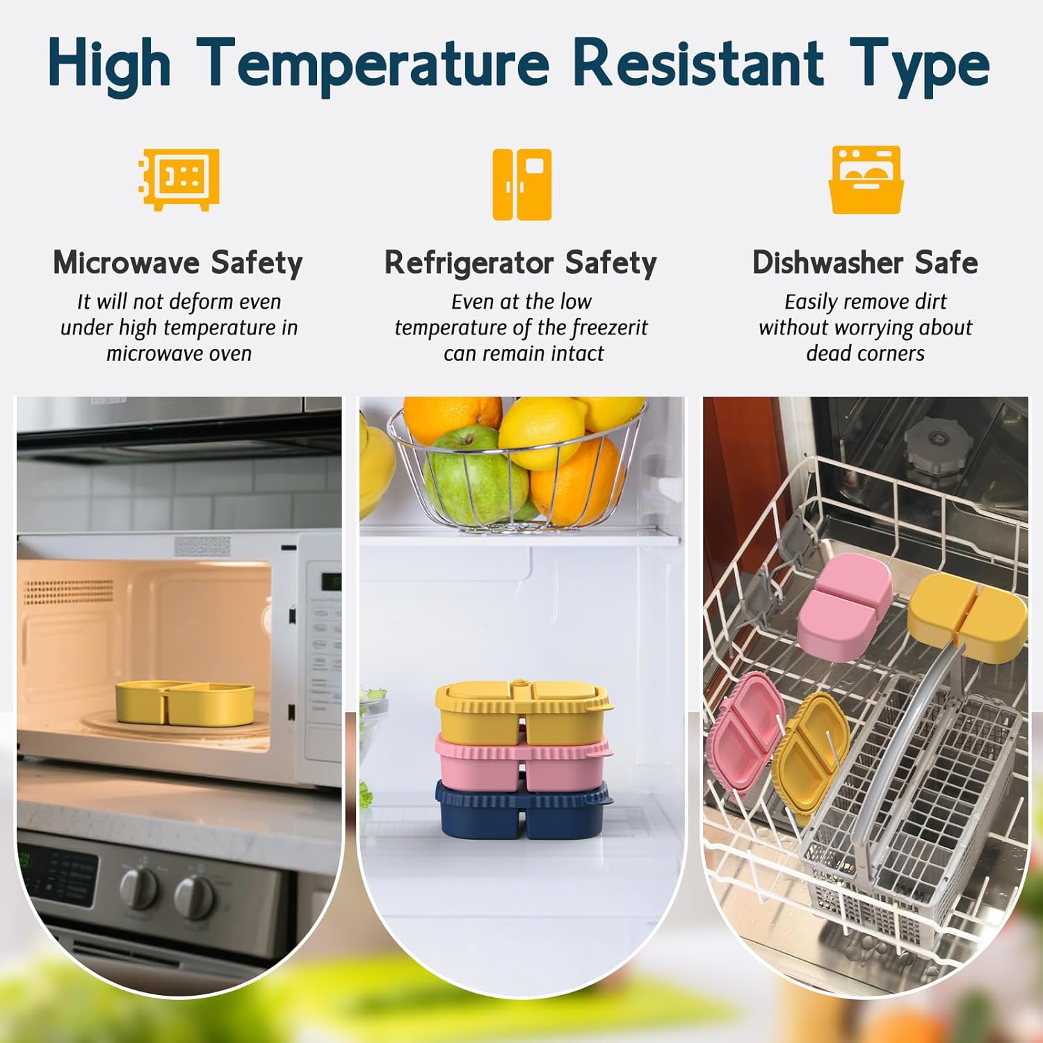 3 Pack Silicone Lunch Boxes Reusable with Lids Mini Double Compartment Portable Food Storage Containers for Picnic School Office - Image 5