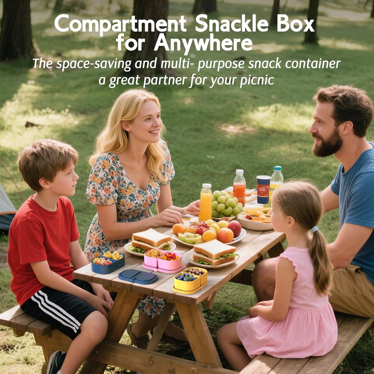 3 Pack Silicone Lunch Boxes Reusable with Lids Mini Double Compartment Portable Food Storage Containers for Picnic School Office - Image 6