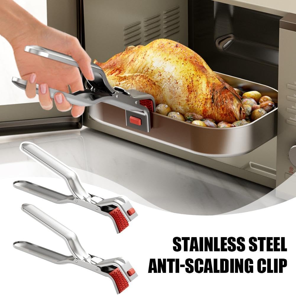 Stainless Steel Heat Resistant Anti-Scald Kitchen Tongs - Oven Stew Pot Scale Tongs - Multifunctional Silver 1pc - Image 2