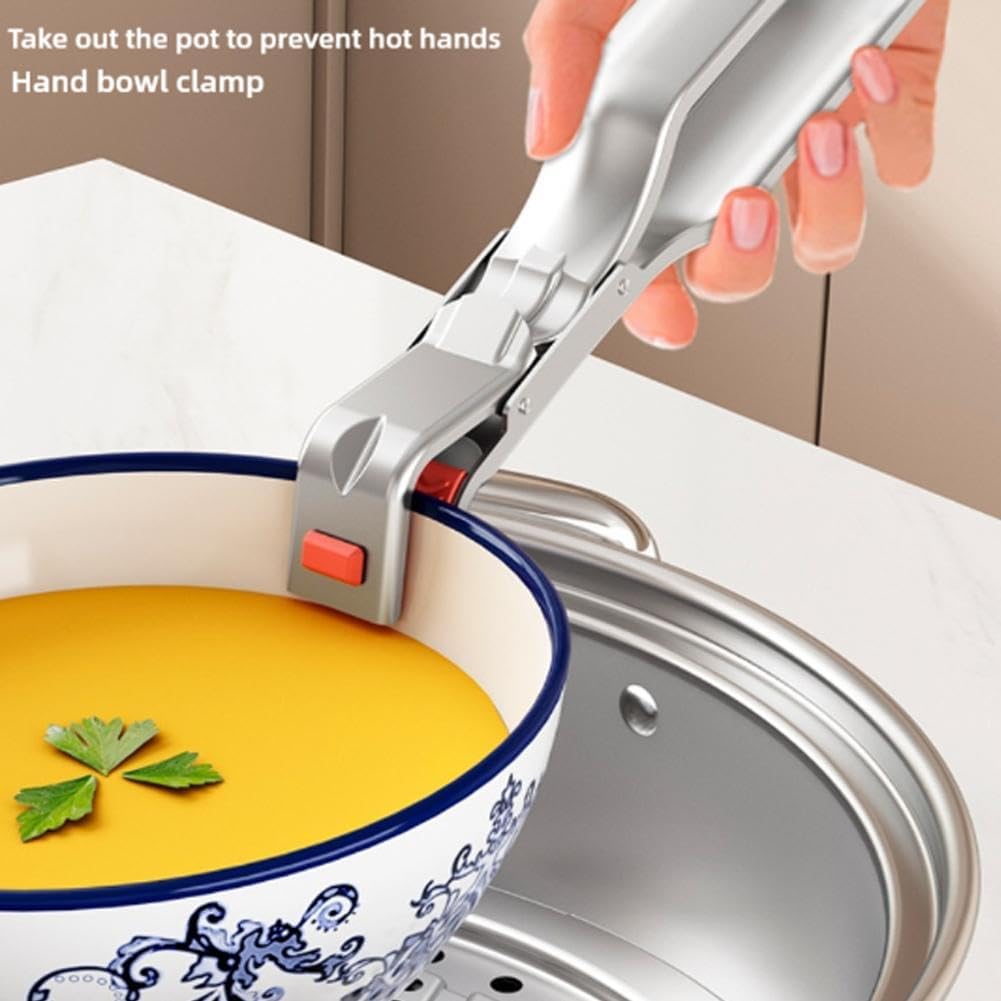 Stainless Steel Heat Resistant Anti-Scald Kitchen Tongs - Oven Stew Pot Scale Tongs - Multifunctional Silver 1pc - Image 3