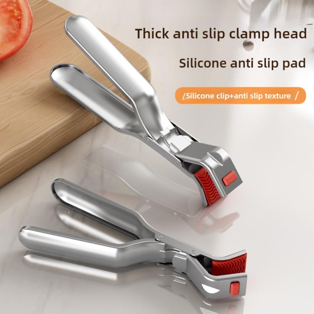 Stainless Steel Heat Resistant Anti-Scald Kitchen Tongs - Oven Stew Pot Scale Tongs - Multifunctional Silver 1pc - Image 4