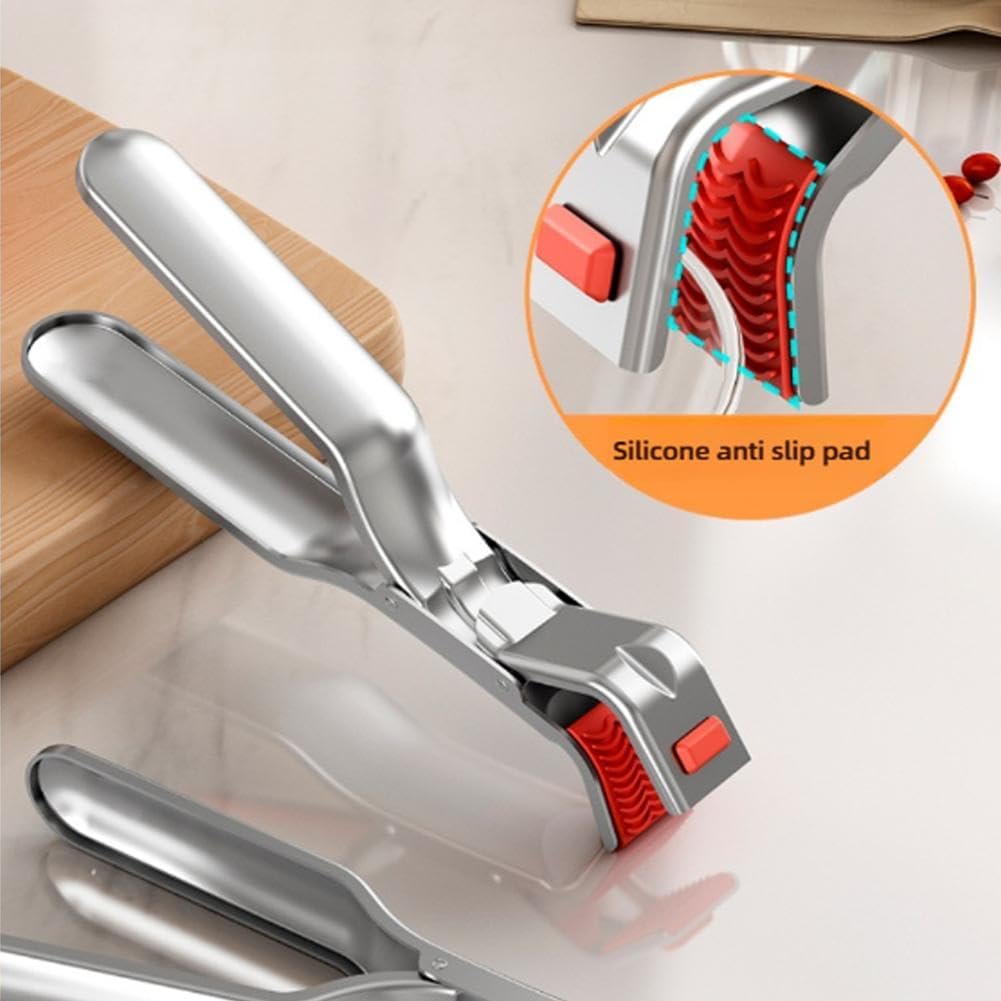 Stainless Steel Heat Resistant Anti-Scald Kitchen Tongs - Oven Stew Pot Scale Tongs - Multifunctional Silver 1pc - Image 6