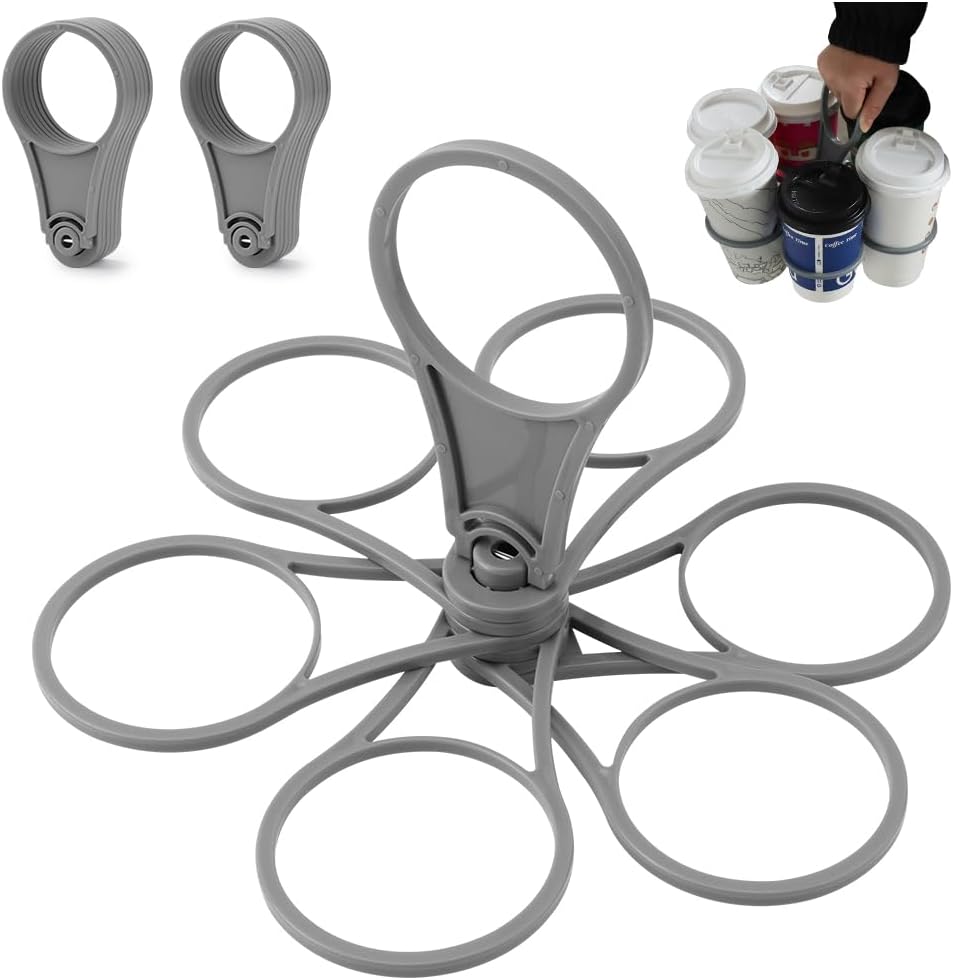 Foldable Drink Holder - 6-Cup Beverage Carrier/Storage Box - 2 Pack - Grey - Collapsible Cup Holder for Coffee/Soft Drinks/Pints/Beer - Portable Sturdy Durable Reusable - Ideal for Festivals Sports Events Concerts - Image 1