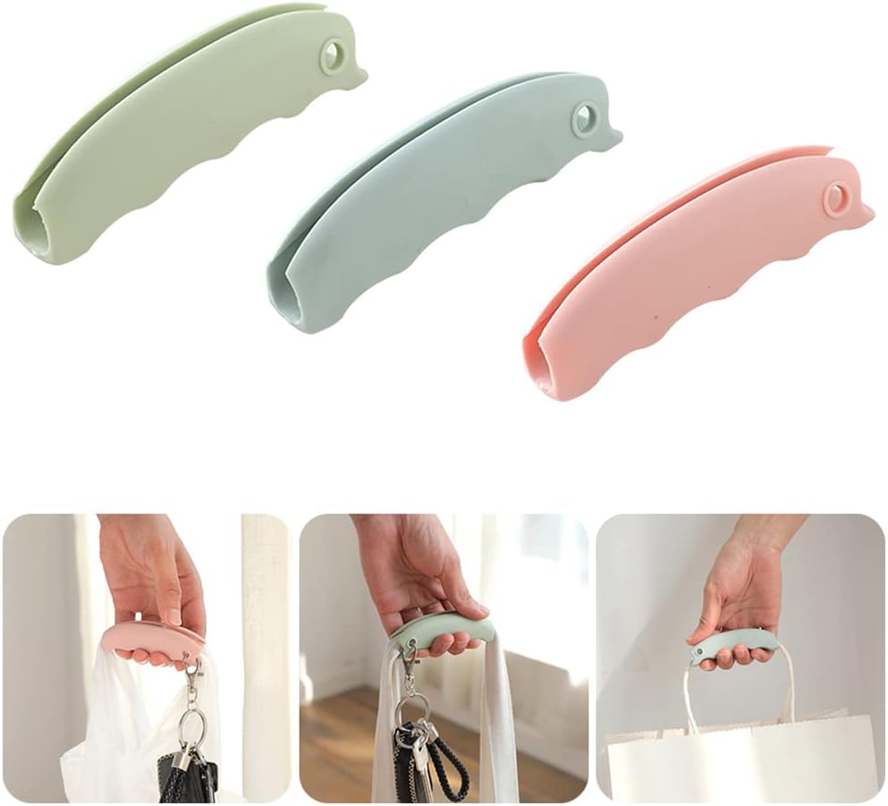 3-Piece Shopping Bag Handles Set - Blue Green Pink - Soft Padded Silicone Grips with Keyhole - Anti-Slip Comfortable Kitchen Gadget for Easy Shopping - Image 1