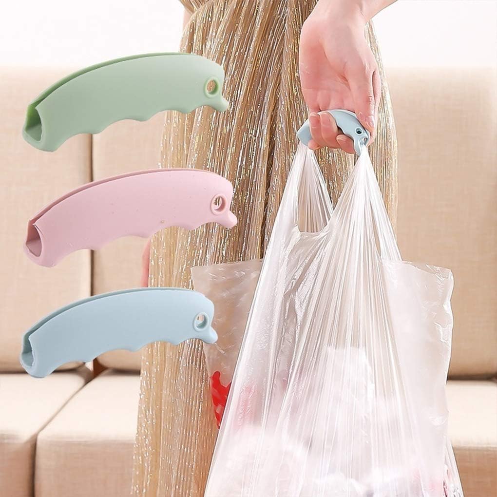 3-Piece Shopping Bag Handles Set - Blue Green Pink - Soft Padded Silicone Grips with Keyhole - Anti-Slip Comfortable Kitchen Gadget for Easy Shopping - Image 2
