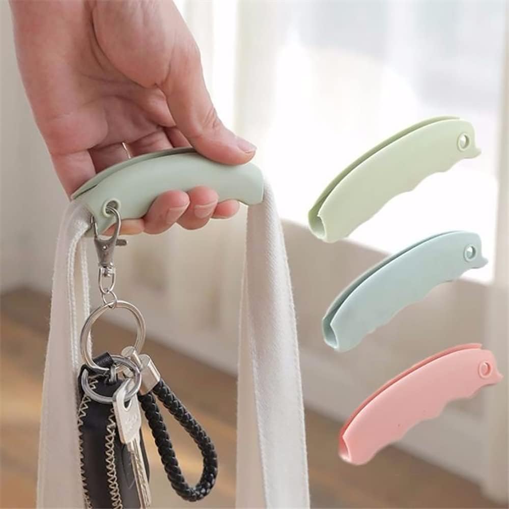 3-Piece Shopping Bag Handles Set - Blue Green Pink - Soft Padded Silicone Grips with Keyhole - Anti-Slip Comfortable Kitchen Gadget for Easy Shopping - Image 3