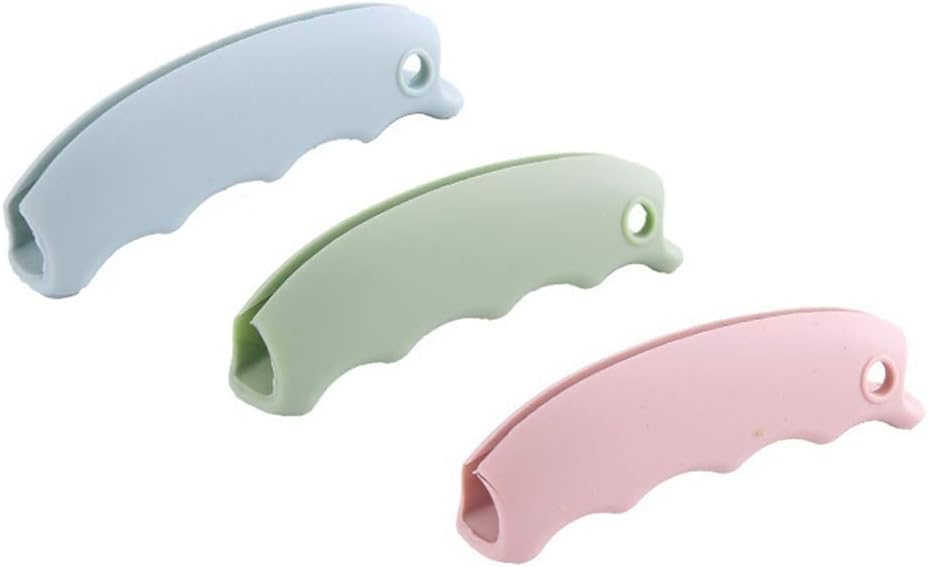 3-Piece Shopping Bag Handles Set - Blue Green Pink - Soft Padded Silicone Grips with Keyhole - Anti-Slip Comfortable Kitchen Gadget for Easy Shopping - Image 7