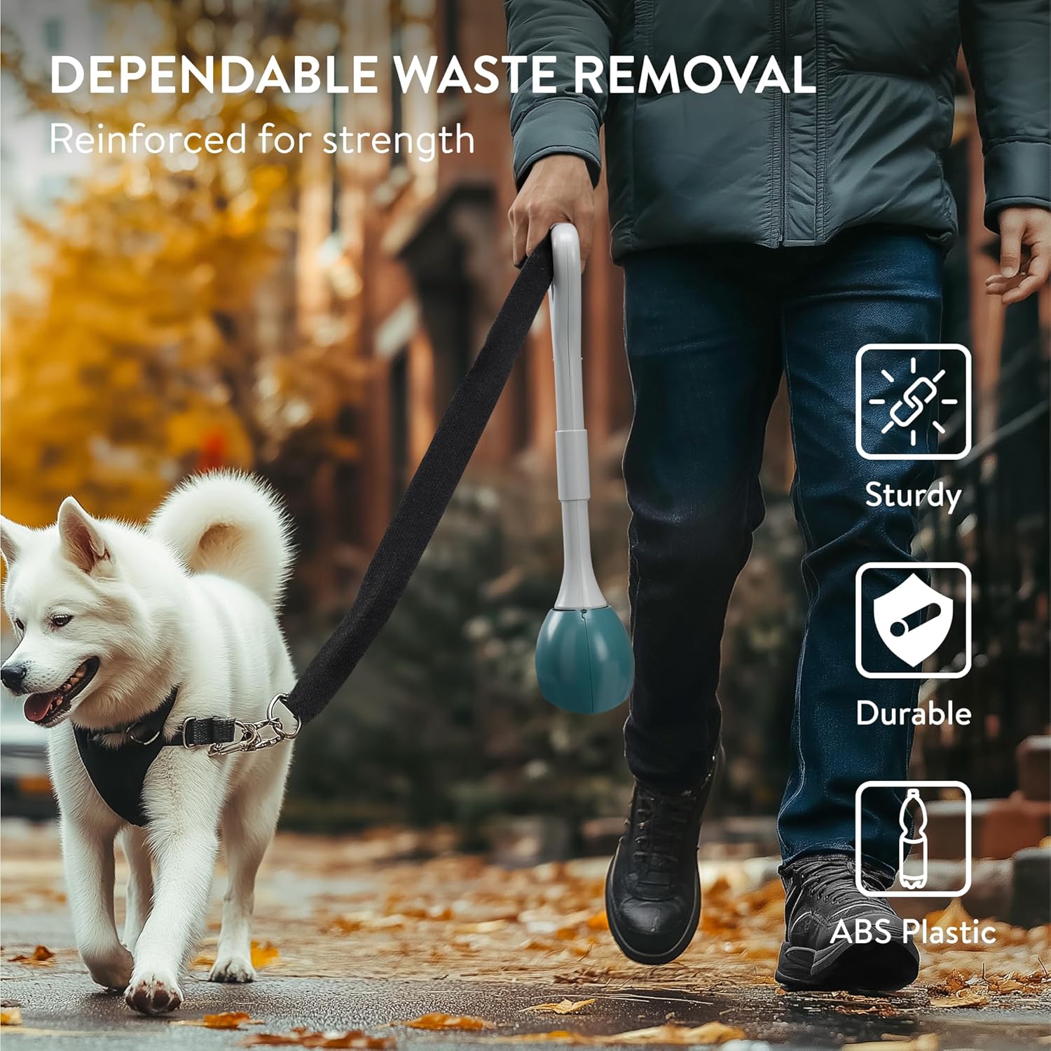 Dog Poop Scooper - 1 Piece - Dark Green - Pet Waste Remover with Secure Closure and Smooth Button - Long Durable Handle - Suitable for Dogs and Cats - Image 2