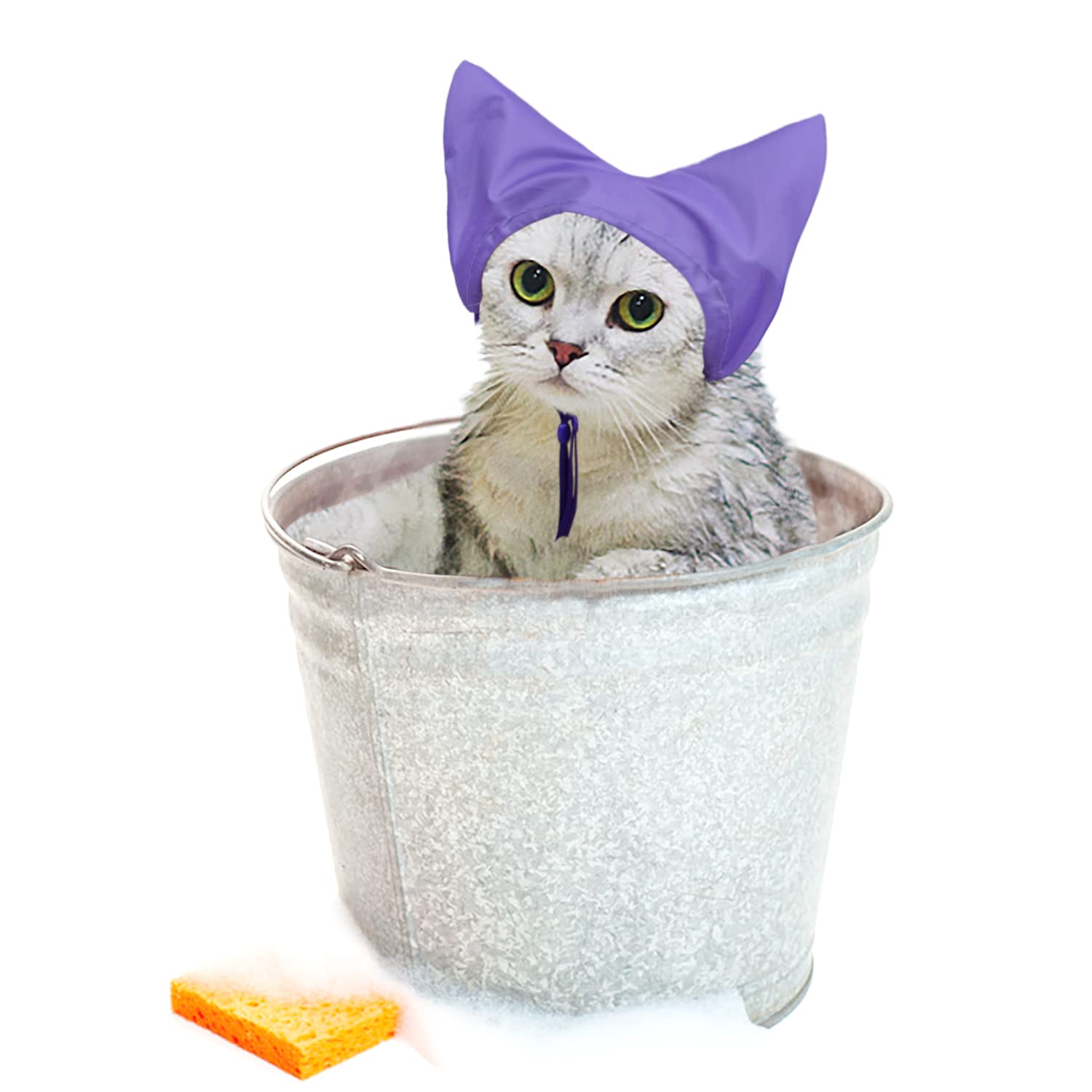 2 Pack Purple Waterproof Cat Shower Caps - Pet Ear Protection Covers for Bathing Rain - Water and Moisture Resistant Cat Ear Caps - Image 1