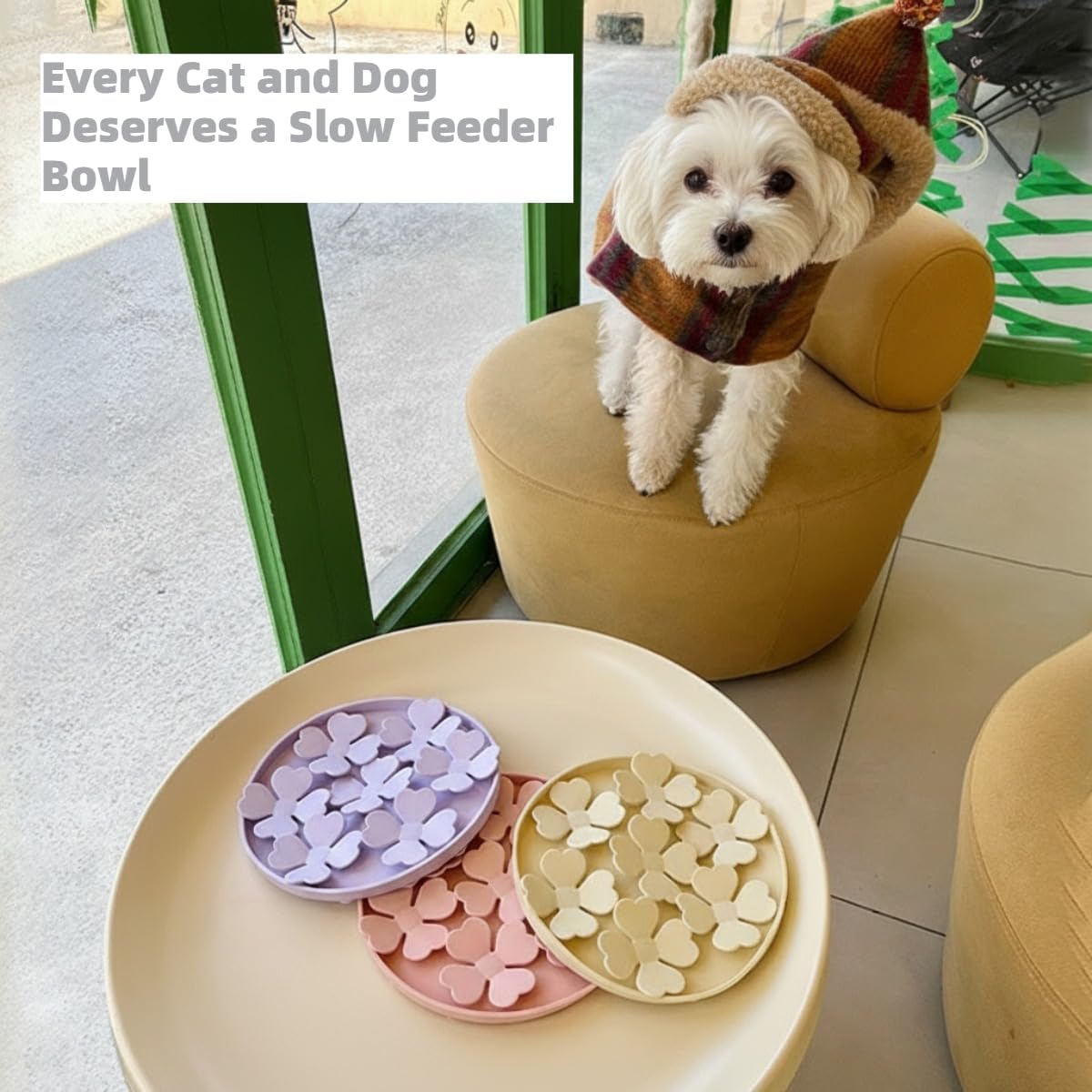 Slow Feeder Bowl for Cats and Dogs Yellow Anti-Choking Educational Pet Toy BPA-Free Silicone Bowl for Fast Eaters - Image 2