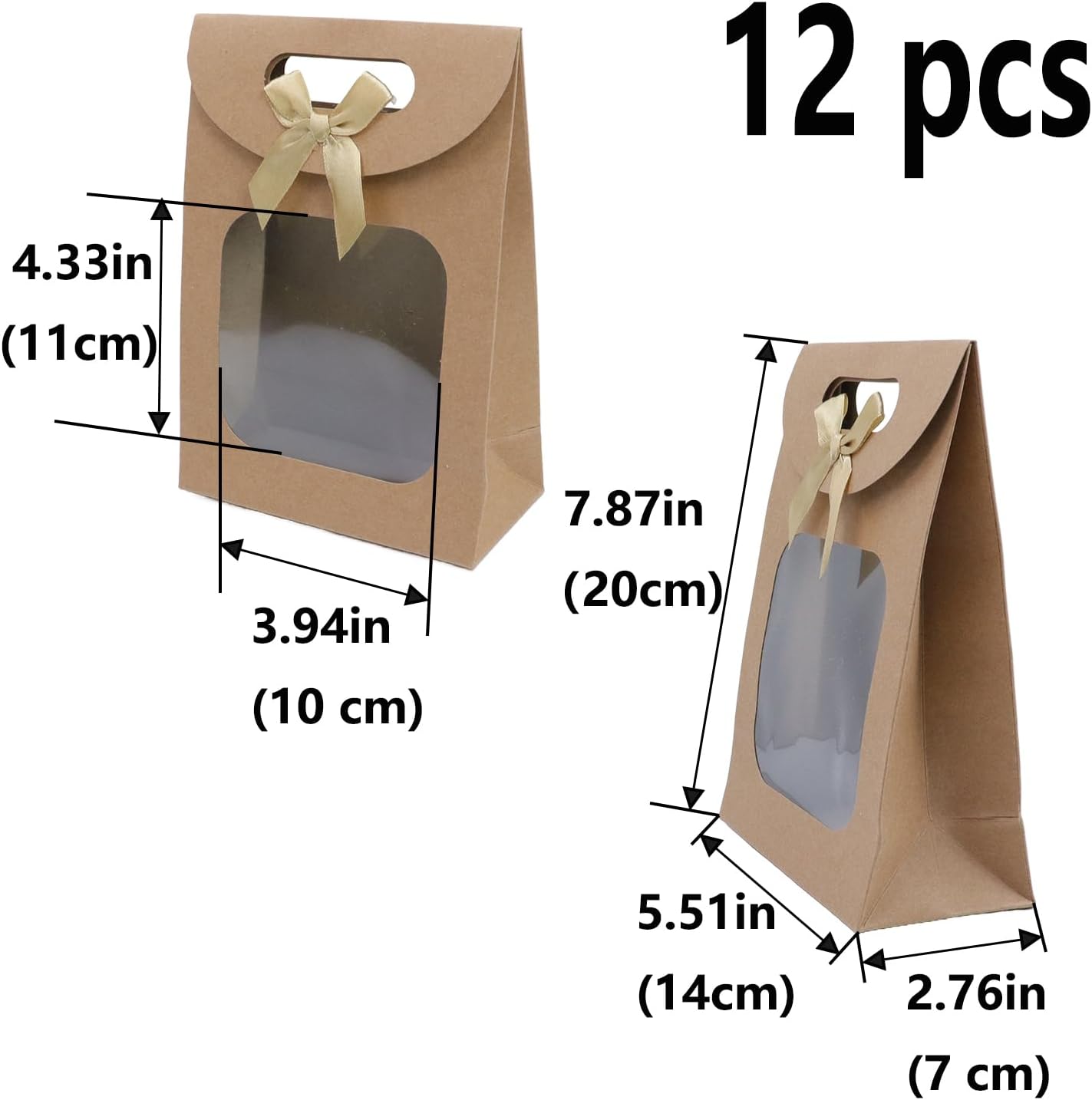 Brown Kraft Paper Gift Bags with Window and Handles 12 Pack Stand Up for Candy Cookies Weddings Parties - Image 2