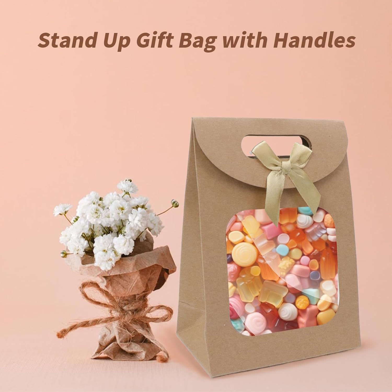 Brown Kraft Paper Gift Bags with Window and Handles 12 Pack Stand Up for Candy Cookies Weddings Parties - Image 4
