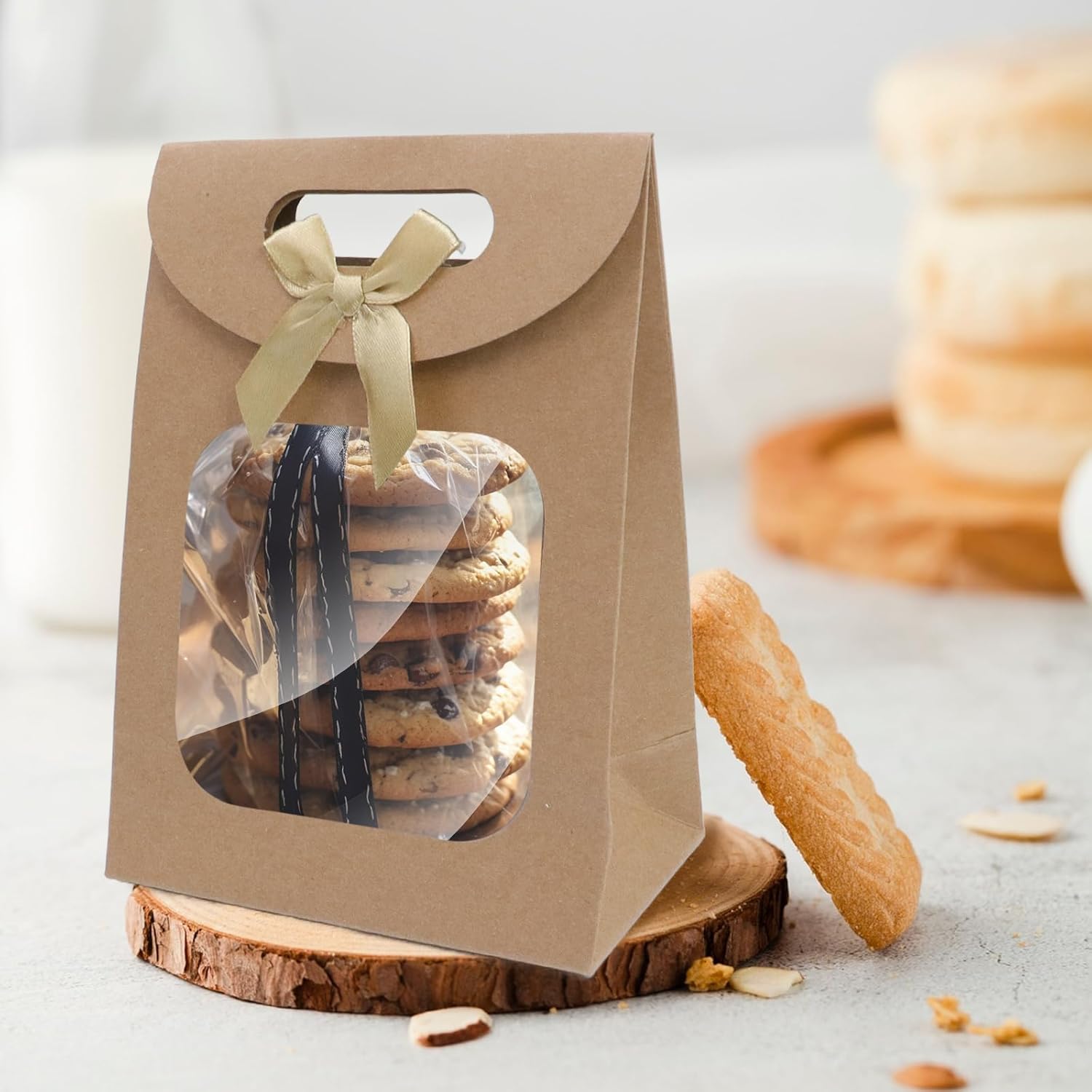 Brown Kraft Paper Gift Bags with Window and Handles 12 Pack Stand Up for Candy Cookies Weddings Parties - Image 5