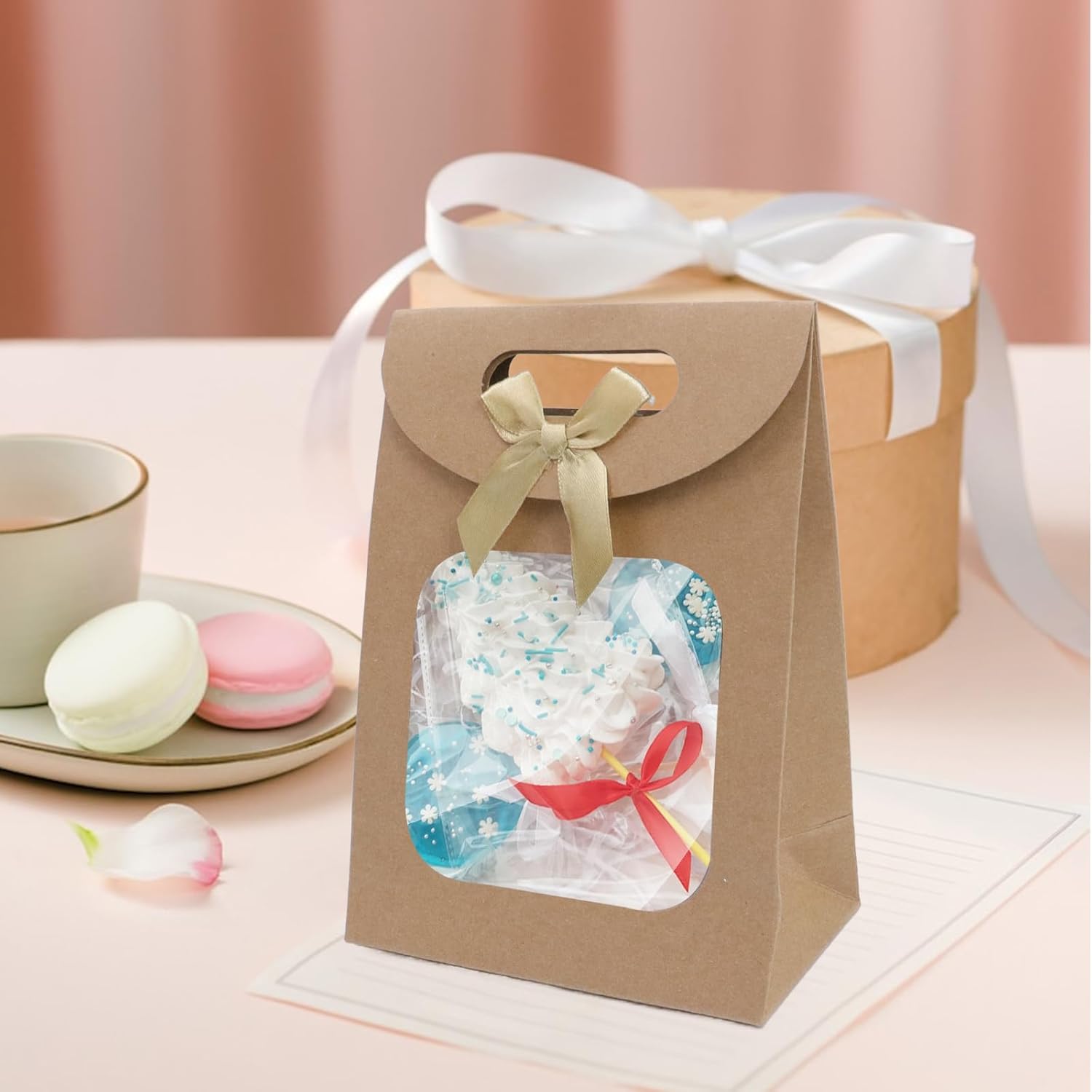 Brown Kraft Paper Gift Bags with Window and Handles 12 Pack Stand Up for Candy Cookies Weddings Parties - Image 6
