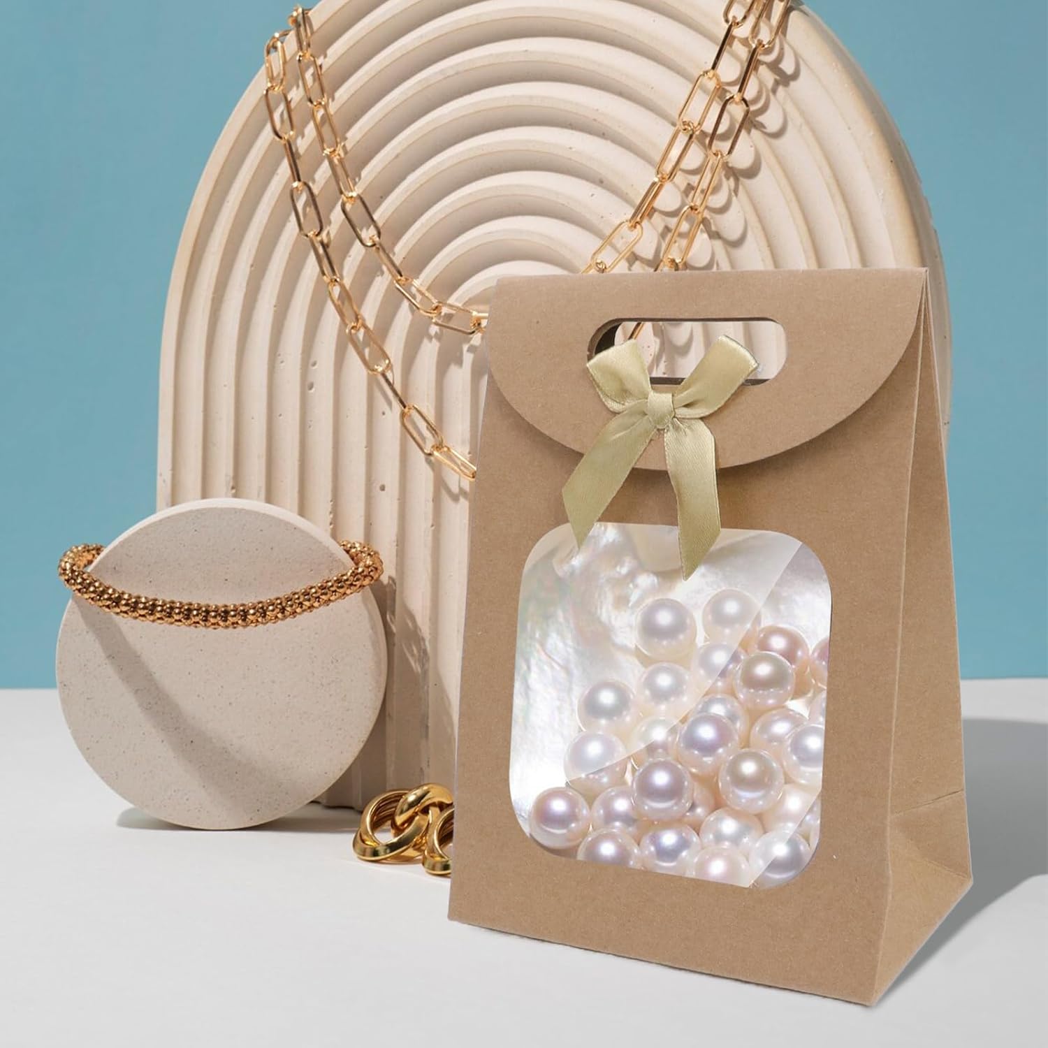 Brown Kraft Paper Gift Bags with Window and Handles 12 Pack Stand Up for Candy Cookies Weddings Parties - Image 7