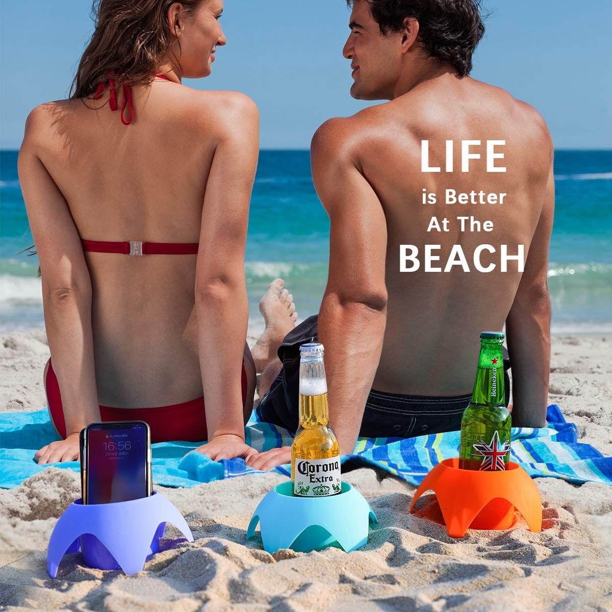 5 Pack Beach Drink Holders Multiple Colours Essential Beach Accessories for Vacation Must Have for Women Adults Family Friends - Image 6