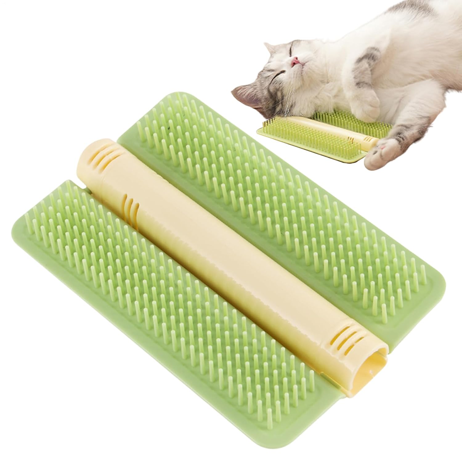 Cat Corner Brush Self-Adhesive - 1 Piece Green - Cat Massage Grooming Tool Wall Mounted Corner Hair Remover for Pet Fur Care - Image 6