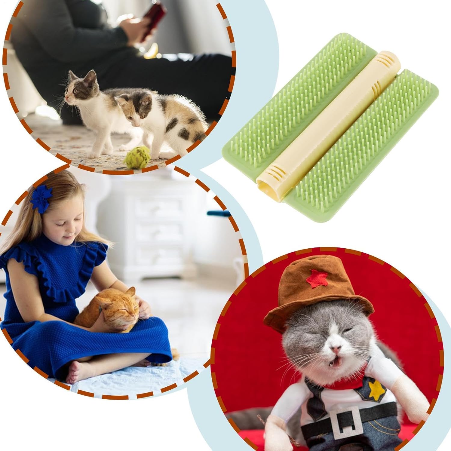 Cat Corner Brush Self-Adhesive - 1 Piece Green - Cat Massage Grooming Tool Wall Mounted Corner Hair Remover for Pet Fur Care - Image 7