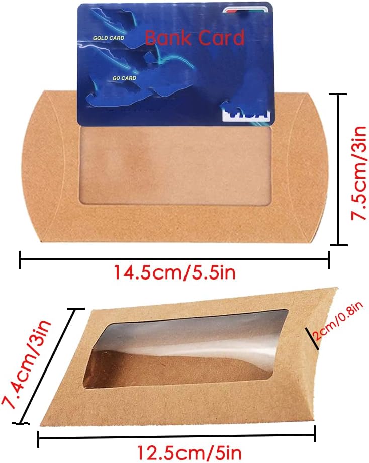 40 Pack Brown Kraft Paper Pillow Boxes with Clear Window for Cookies Candy Chocolate Jewelry Weddings Party Favors Gift Packaging - Image 2