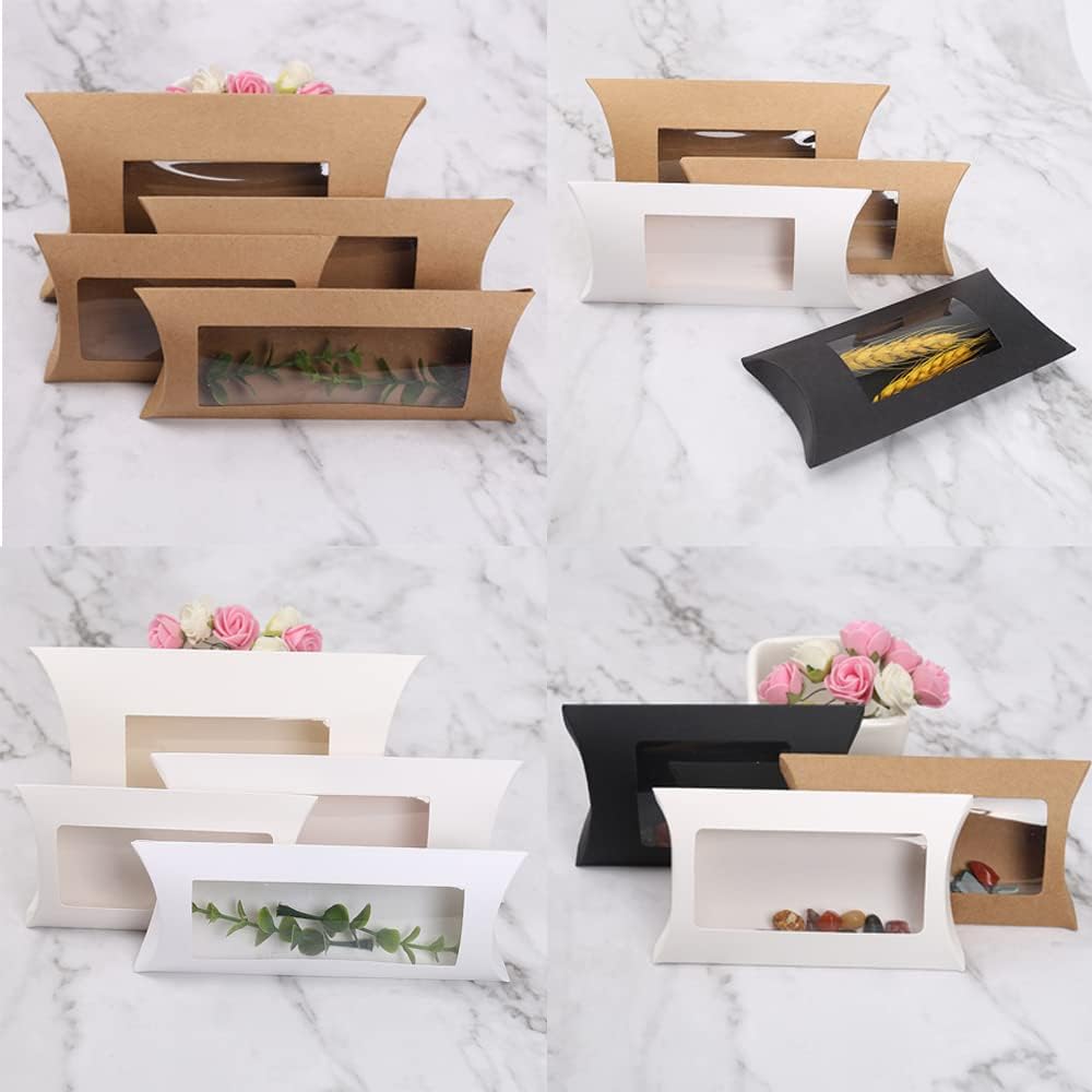 40 Pack Brown Kraft Paper Pillow Boxes with Clear Window for Cookies Candy Chocolate Jewelry Weddings Party Favors Gift Packaging - Image 3