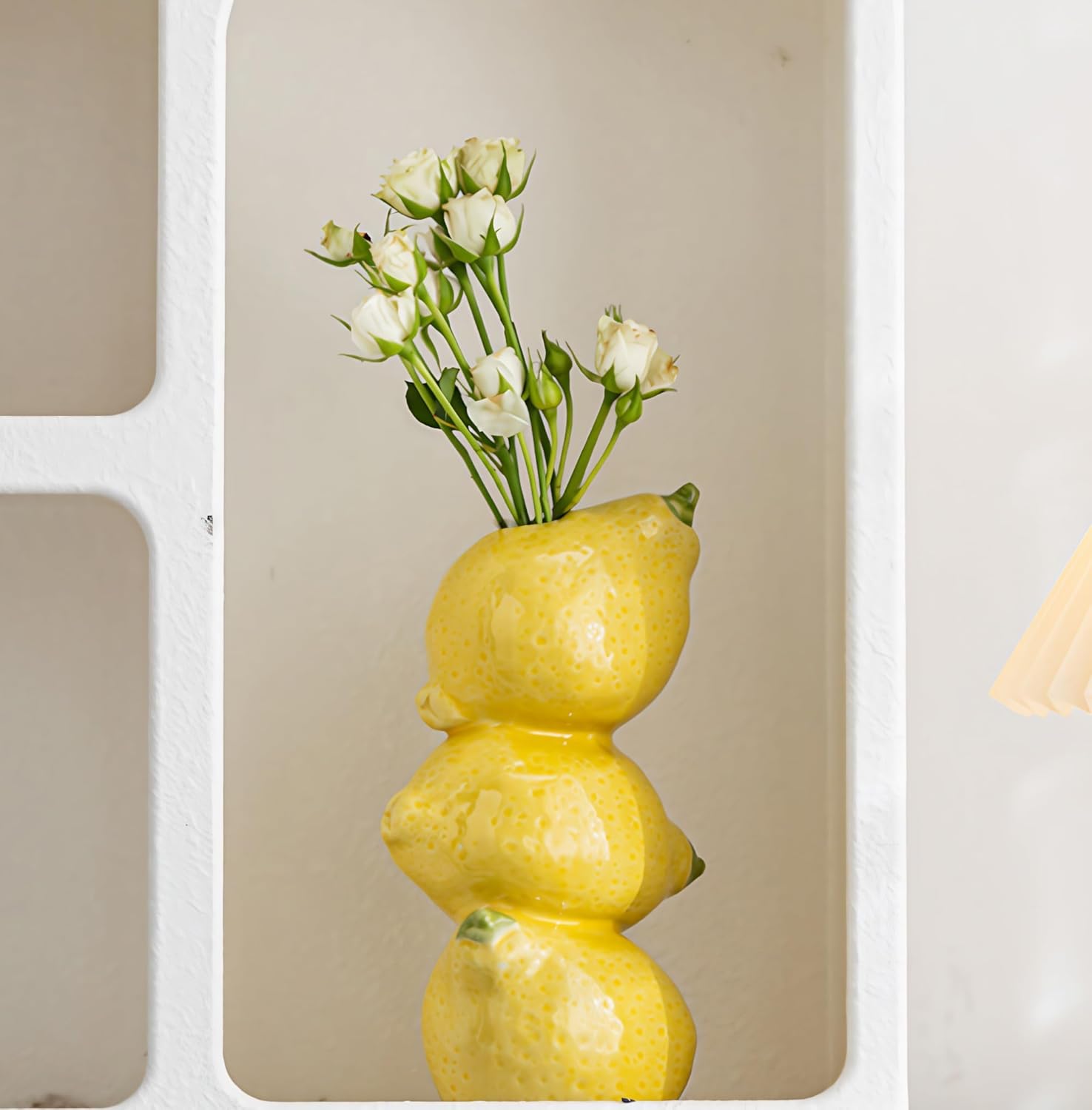 Yellow Ceramic Vase with Lemon Design Mediterranean Style for Home and Kitchen Decor - Image 1