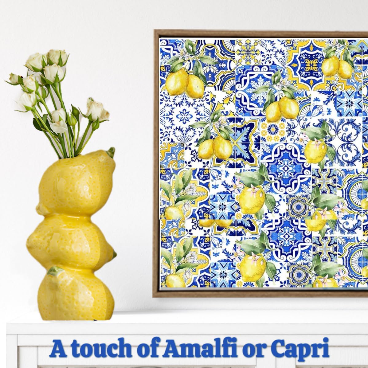 Yellow Ceramic Vase with Lemon Design Mediterranean Style for Home and Kitchen Decor - Image 2