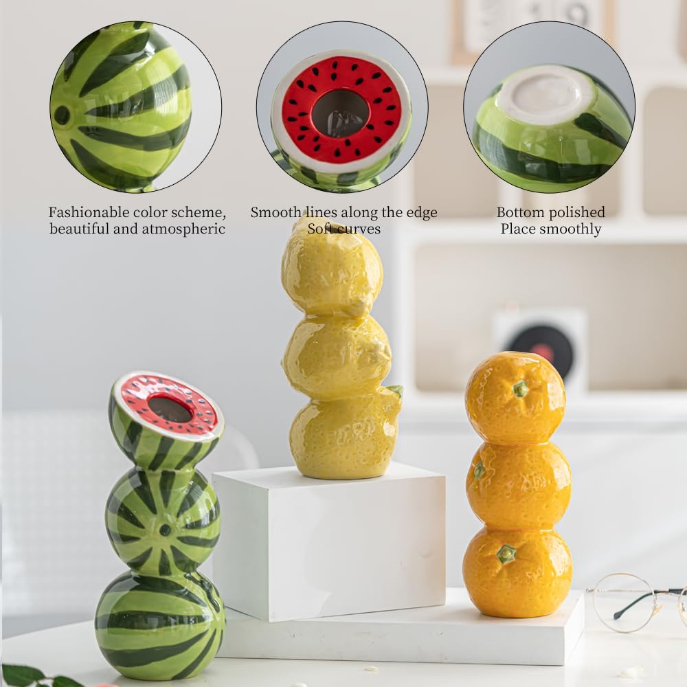 Yellow Ceramic Vase with Lemon Design Mediterranean Style for Home and Kitchen Decor - Image 4