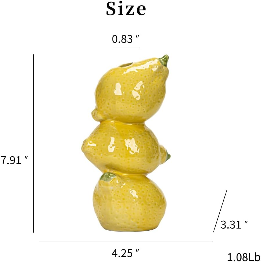 Yellow Ceramic Vase with Lemon Design Mediterranean Style for Home and Kitchen Decor - Image 5