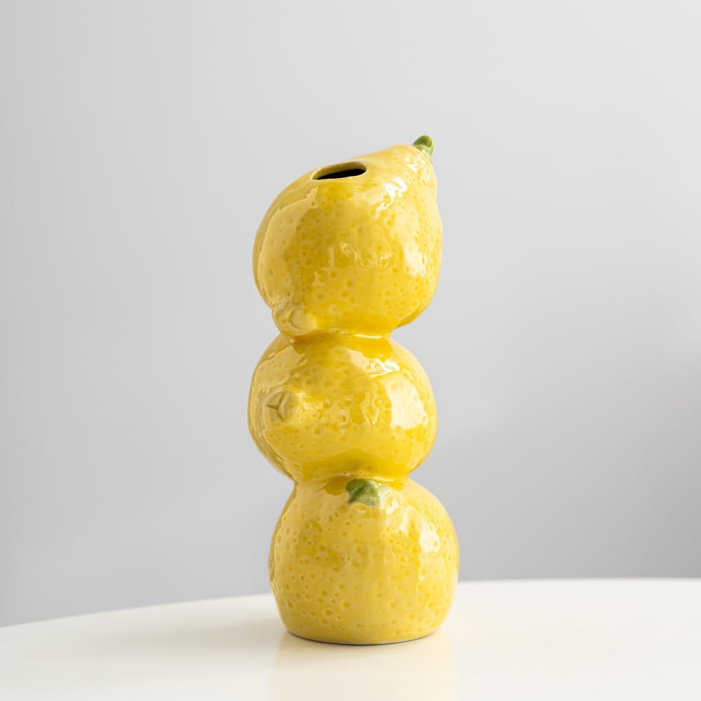 Yellow Ceramic Vase with Lemon Design Mediterranean Style for Home and Kitchen Decor - Image 6