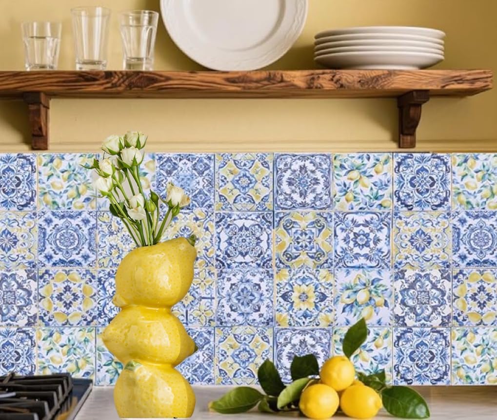 Yellow Ceramic Vase with Lemon Design Mediterranean Style for Home and Kitchen Decor - Image 7