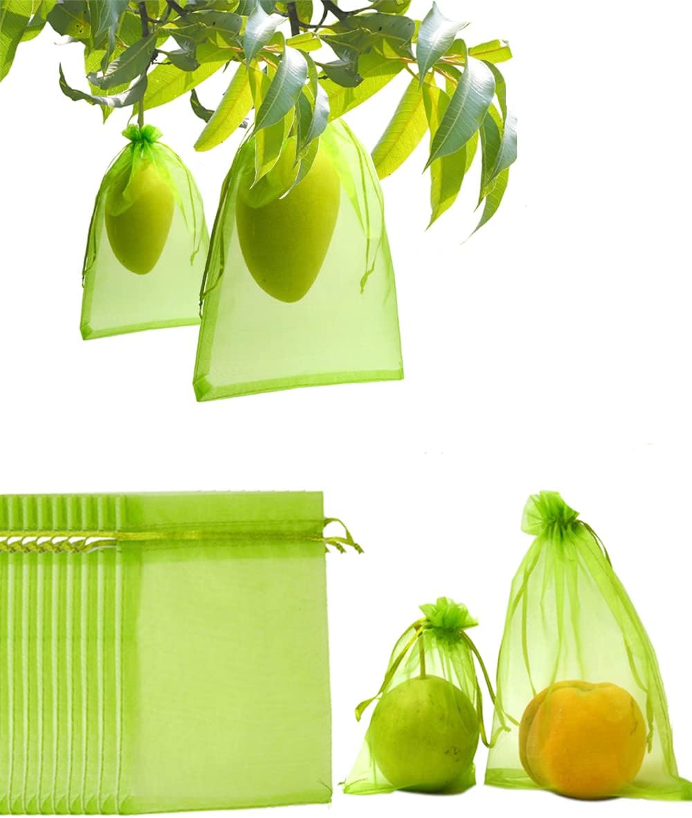 100 Pack Army Green 7x5 Inch Drawstring Mesh Bags for Potatoes Fruit Vegetables Plants Flowers Protection - Image 1