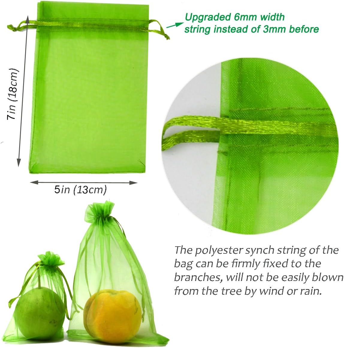 100 Pack Army Green 7x5 Inch Drawstring Mesh Bags for Potatoes Fruit Vegetables Plants Flowers Protection - Image 3