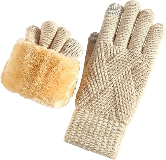 Unisex Beige Winter Running Gloves with Thick Fleece Lining for Warmth - Image 1