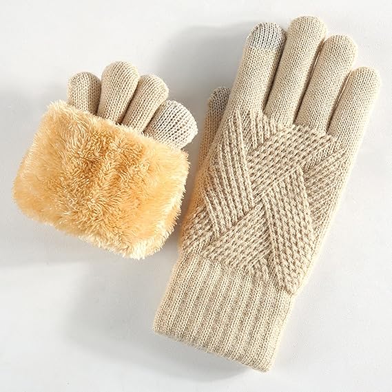 Unisex Beige Winter Running Gloves with Thick Fleece Lining for Warmth - Image 2