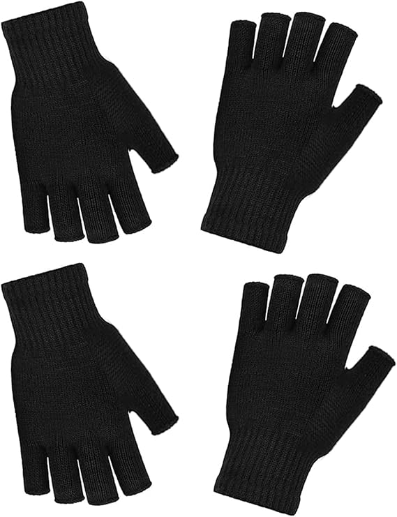 Unisex Black Touchscreen Gloves 2 Pack - Ideal for Work Writing Typing with Half Fingers - Image 1