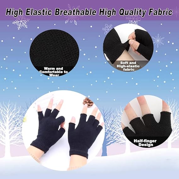 Unisex Black Touchscreen Gloves 2 Pack - Ideal for Work Writing Typing with Half Fingers - Image 2