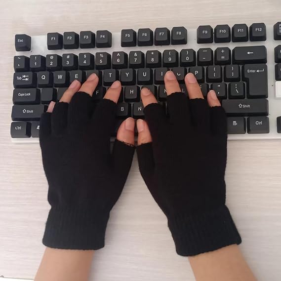 Unisex Black Touchscreen Gloves 2 Pack - Ideal for Work Writing Typing with Half Fingers - Image 3