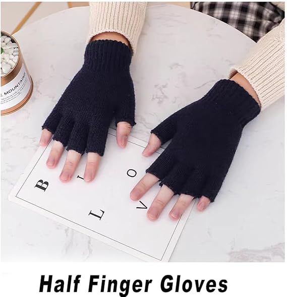 Unisex Black Touchscreen Gloves 2 Pack - Ideal for Work Writing Typing with Half Fingers - Image 4
