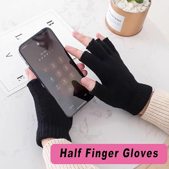 Unisex Black Touchscreen Gloves 2 Pack - Ideal for Work Writing Typing with Half Fingers - Image 5