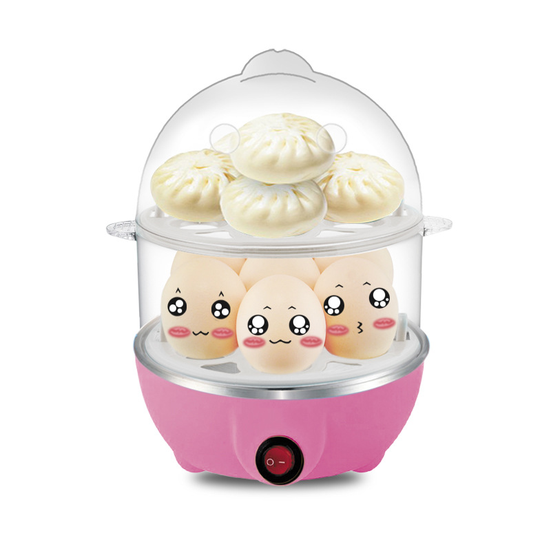 Electric Egg Cooker Steamer with Timer Auto Shut-Off 14 Egg Capacity 350W Double Layer Multifunctional for Milk Food Heating Pink - Image 1