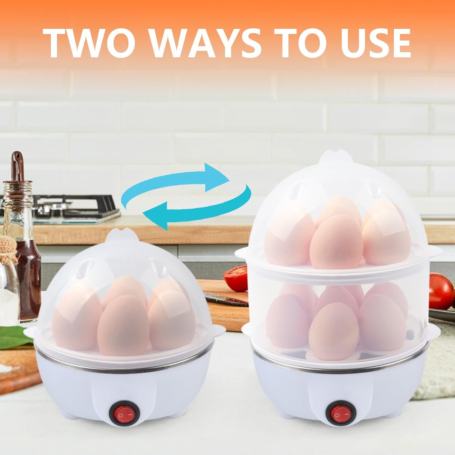 Electric Egg Cooker Steamer with Timer Auto Shut-Off 14 Egg Capacity 350W Double Layer Multifunctional for Milk Food Heating Pink - Image 7