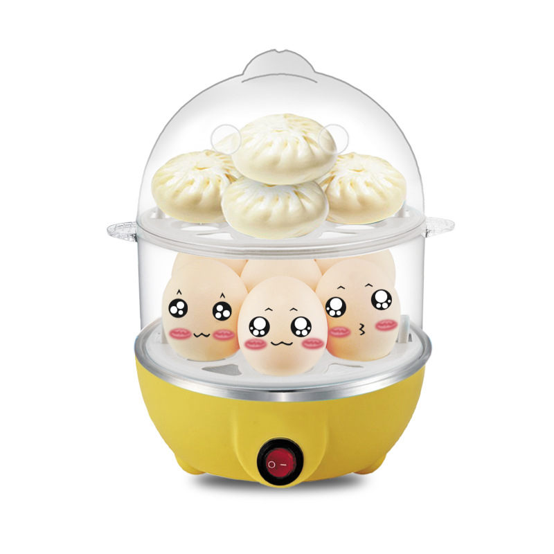 Electric Egg Cooker 14 Egg Capacity Double Layer with Timer Automatic Shut-Off 350W Multifunctional for Steaming Eggs Heating Milk Food Yellow - Image 1