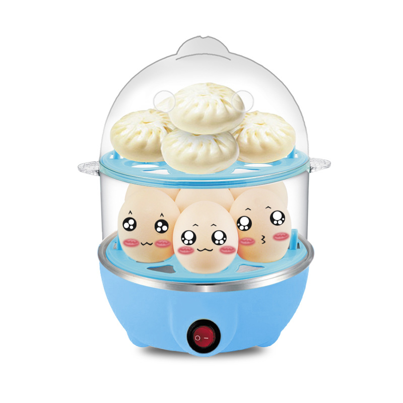 Electric Egg Cooker 14 Eggs Capacity with Timer and Automatic Shut-Off 350W Double Layer Multifunctional Egg Steamer for Milk and Food Heating Blue - Image 1