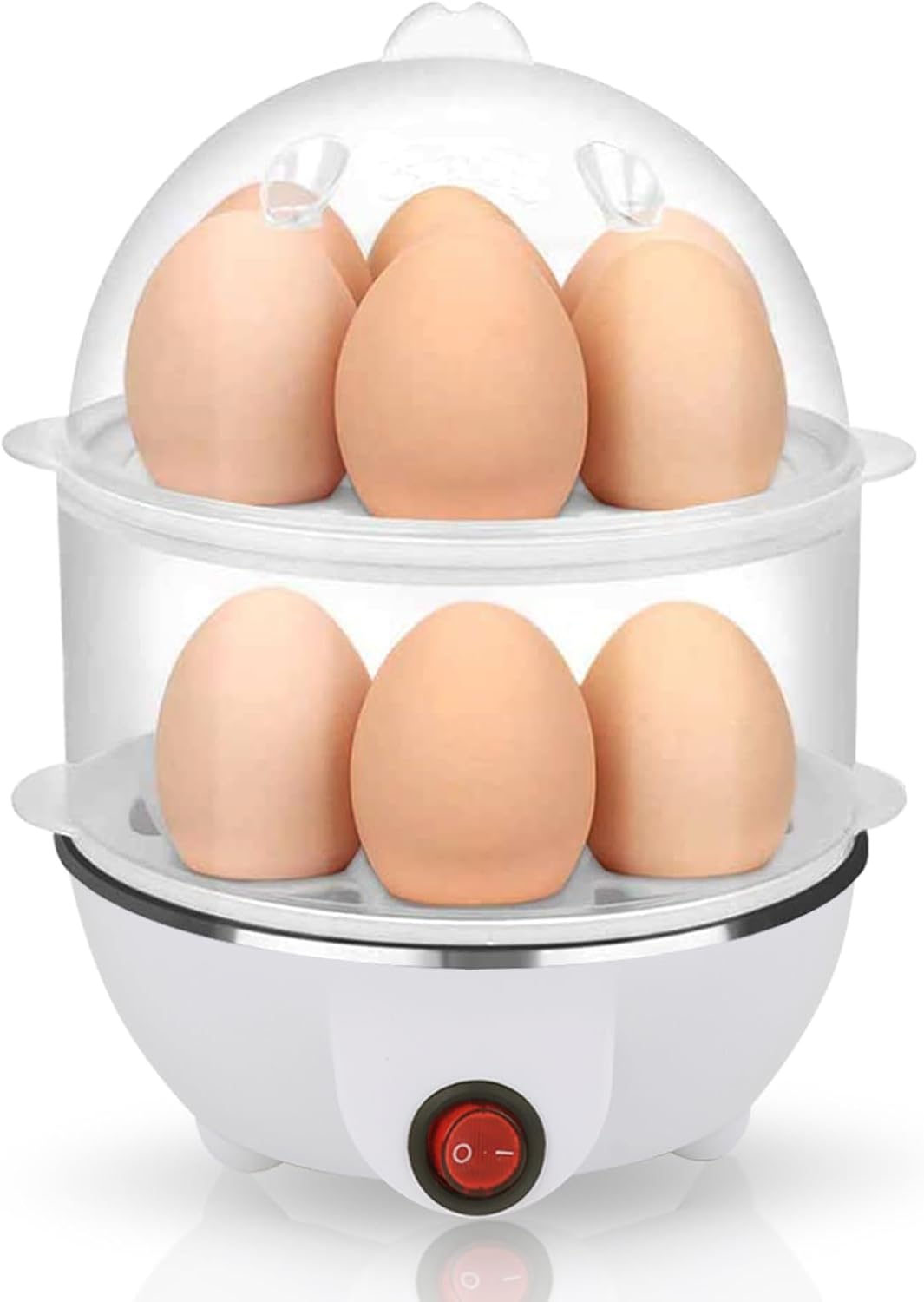 Electric Egg Cooker 14 Egg Capacity Double Layer with Auto Shut-Off Timer 350W Multifunctional for Steaming Eggs Heating Milk Food White - Image 1