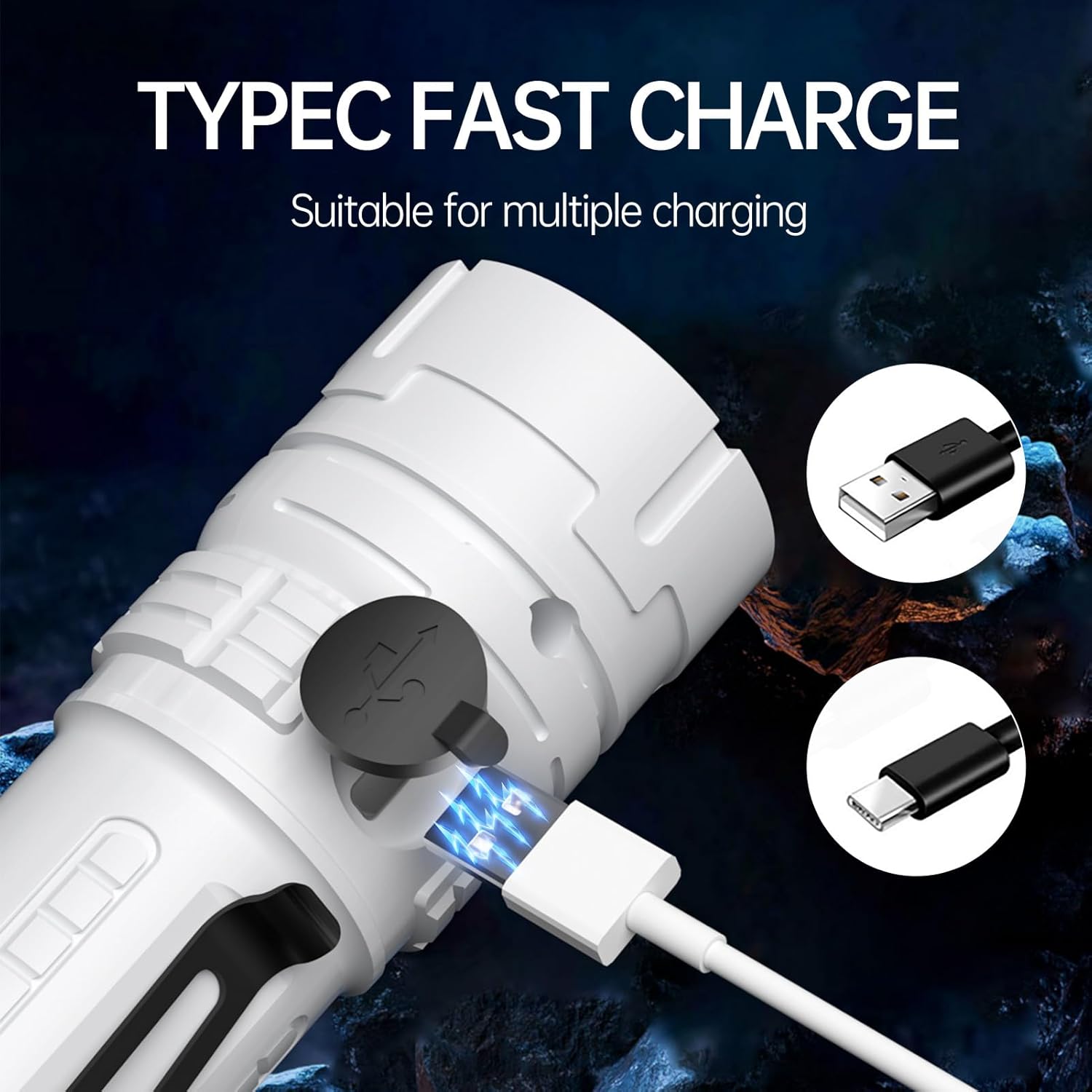 Rechargeable LED Torch - White - 1 Piece - Lightweight Portable Flashlight for Camping Backpacking Hiking - Image 3