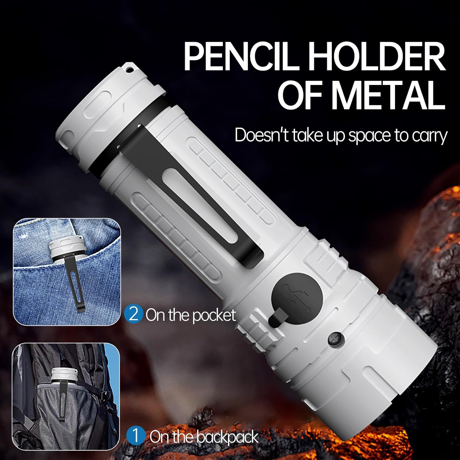 Rechargeable LED Torch - White - 1 Piece - Lightweight Portable Flashlight for Camping Backpacking Hiking - Image 4