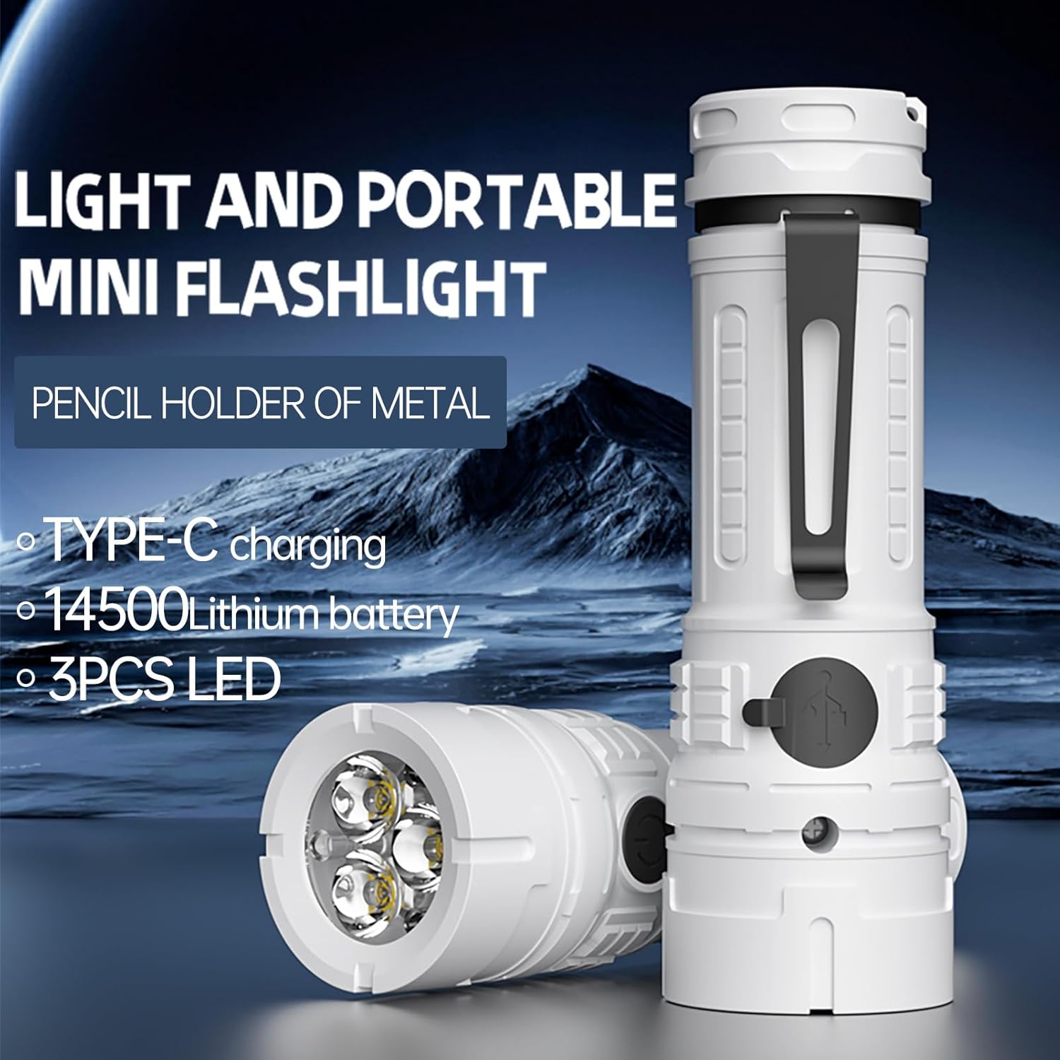 Rechargeable LED Torch - White - 1 Piece - Lightweight Portable Flashlight for Camping Backpacking Hiking - Image 6