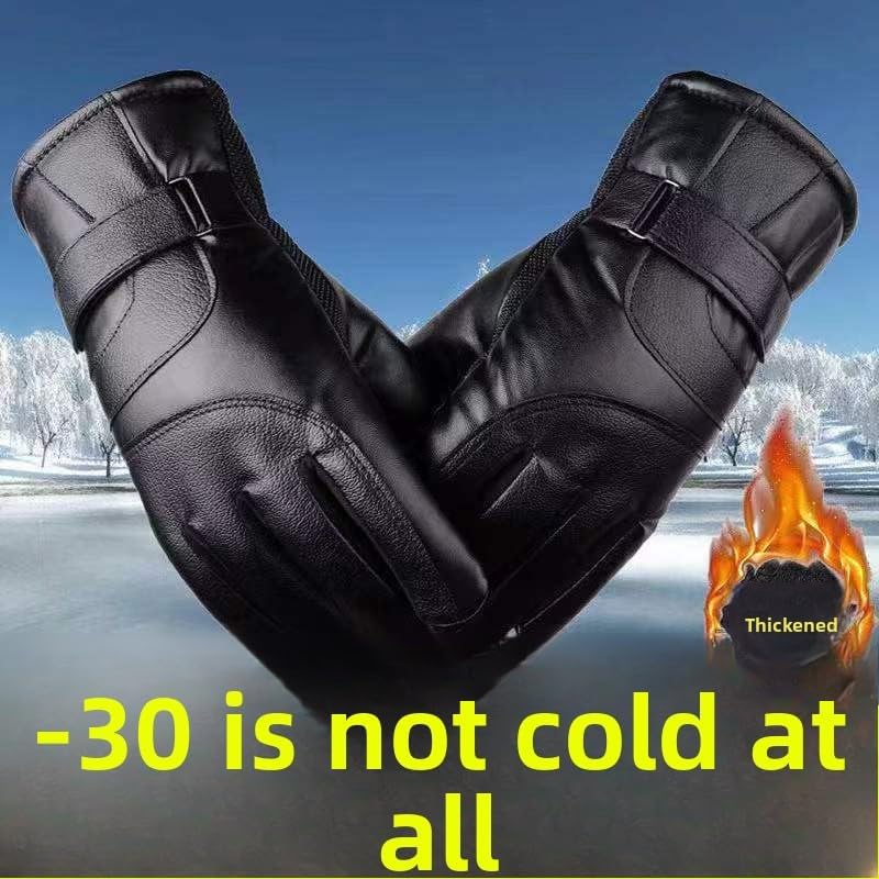 Men's Black Winter Gloves Thick Fleece Lined Warm for Outdoor Cycling Skiing - Image 2
