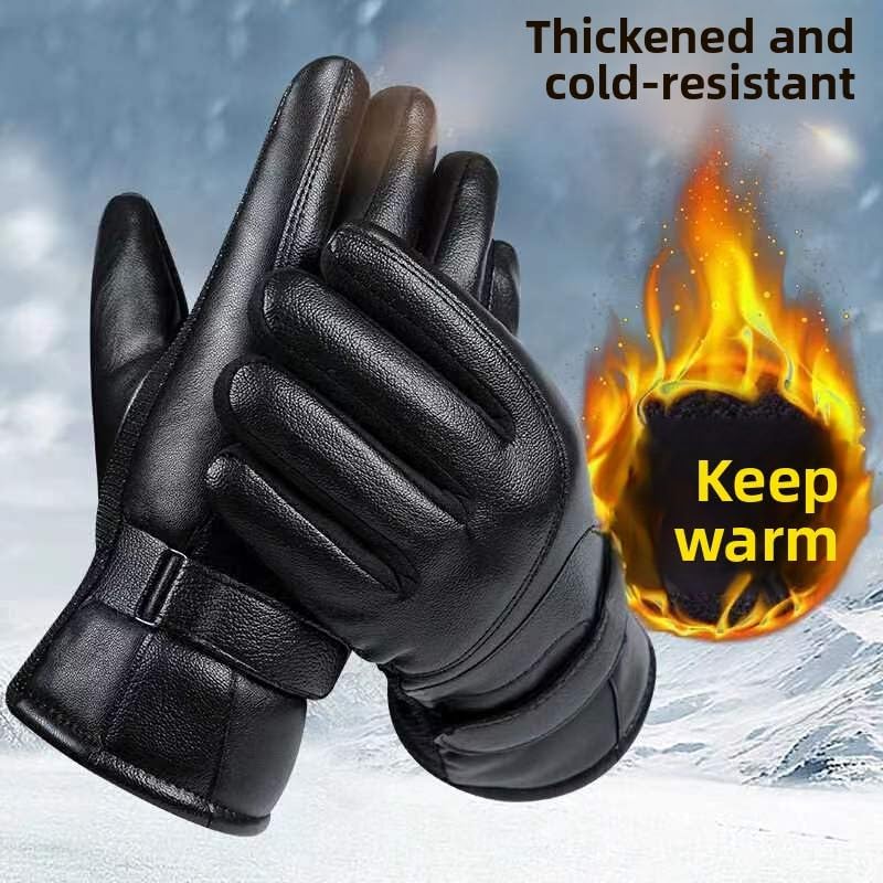 Men's Black Winter Gloves Thick Fleece Lined Warm for Outdoor Cycling Skiing - Image 3