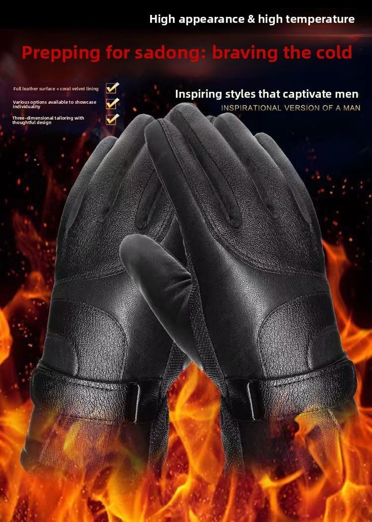 Men's Black Winter Gloves Thick Fleece Lined Warm for Outdoor Cycling Skiing - Image 5